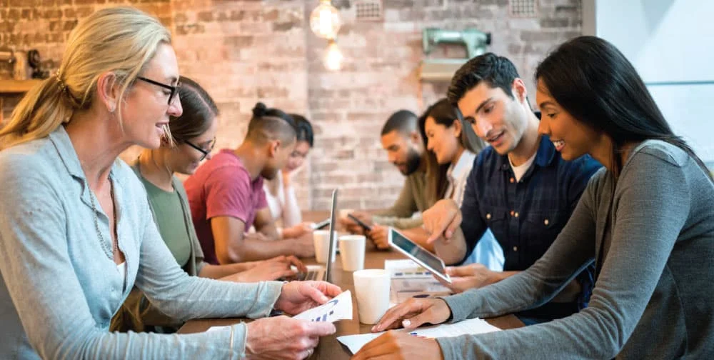 People who are gathering and meeting about something