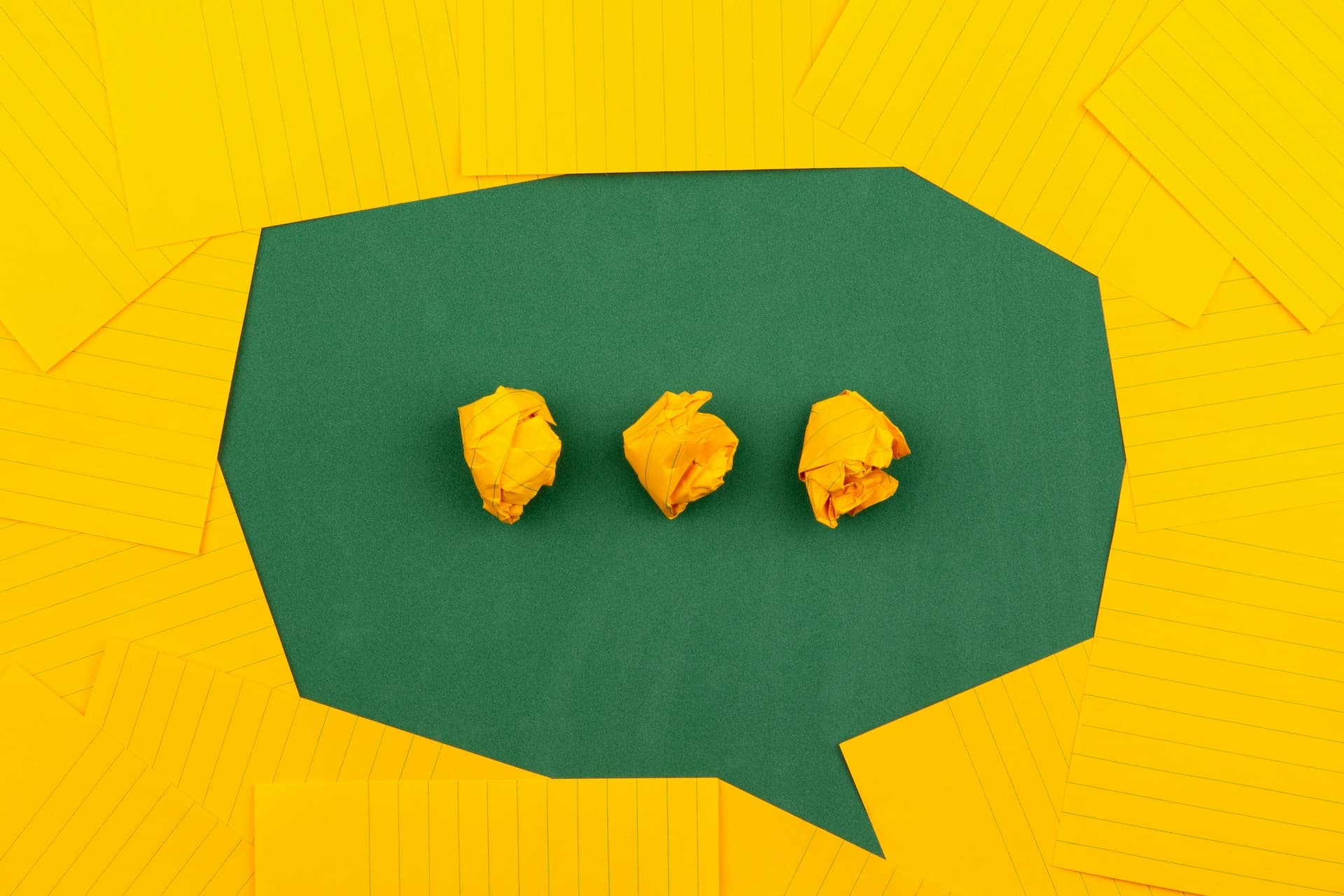 Source:  https://unsplash.com/photos/three-crumpled-yellow-papers-on-green-surface-surrounded-by-yellow-lined-papers-V5vqWC9gyEUTitle: Chatbots for Event Marketing Alt. Title: Chatbots for Event Marketing Description: A funky chat bubble