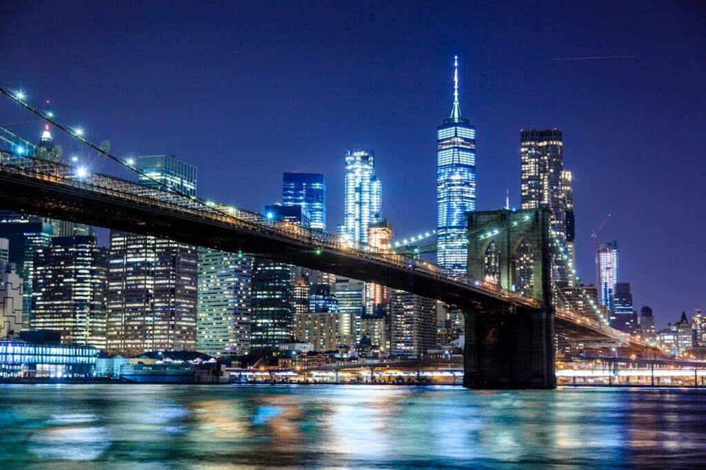https://www.pexels.com/photo/photography-of-bridge-during-nighttime-1239162/ Photo by Michal Ludwiczak on Pexels -- New York City