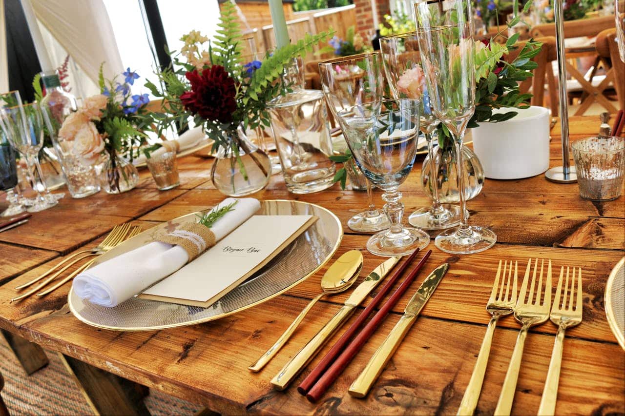 https://www.pexels.com/photo/dinnerware-on-table-top-1395964/ -- party food, catering, events