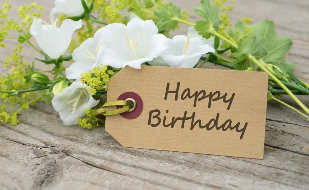 Image by FinjaM from Pixabay https://pixabay.com/photos/happy-birthday-flowers-tag-birthday-5943259/ -- eco-friendly birthday