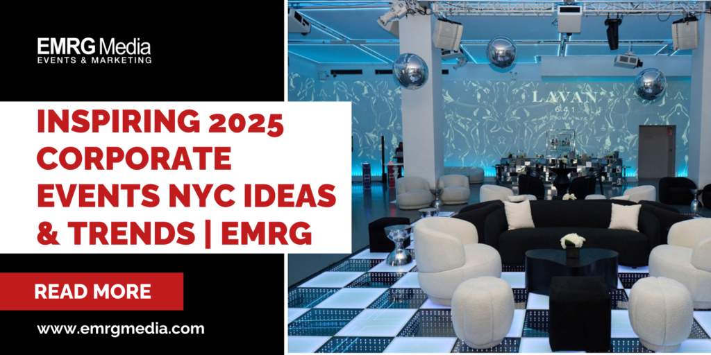 Modern lounge setup at LAVAN NYC with glowing floors and chic decor for 2025 corporate event trends in New York City