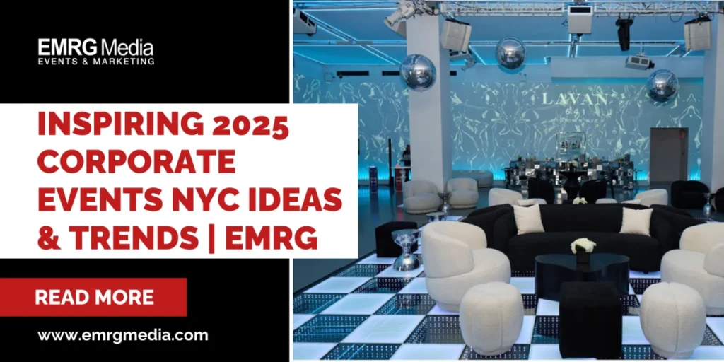 Modern lounge setup at LAVAN NYC with glowing floors and chic decor for 2025 corporate event trends in New York City