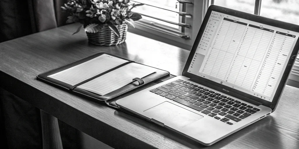 Event planner vs. coordinator comparison on a laptop.