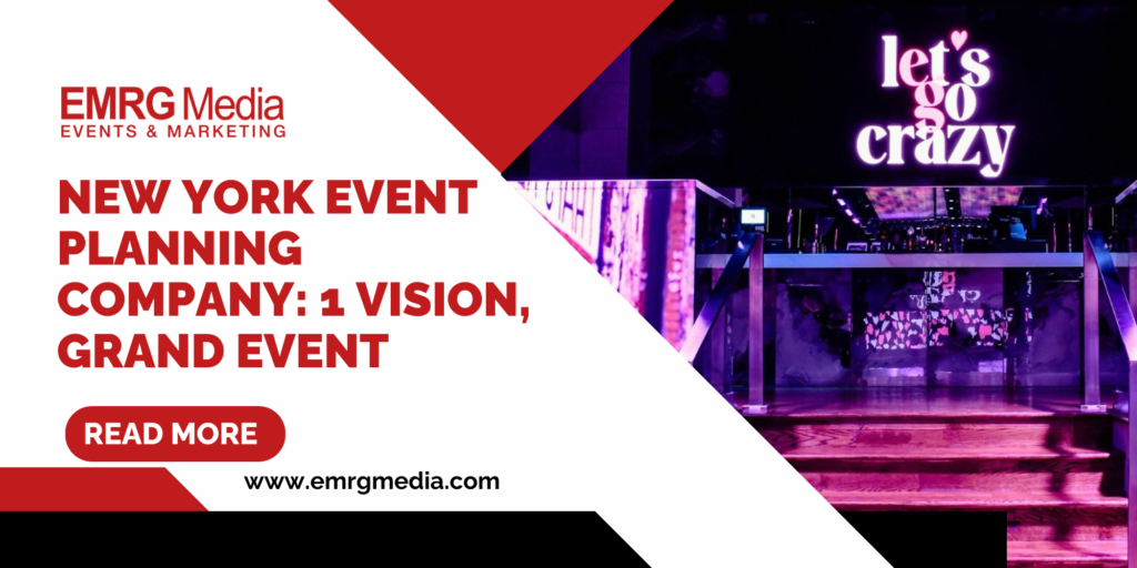 Bold event space in NYC with neon signage and vibrant lighting by EMRG Media, perfect for unforgettable corporate events