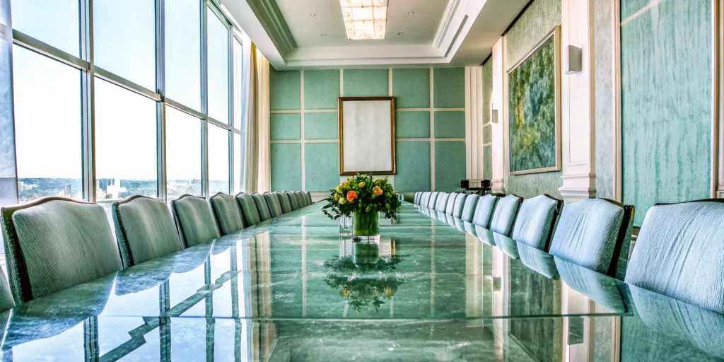 A sleek boardroom where top event management companies in the USA strategize for major events.