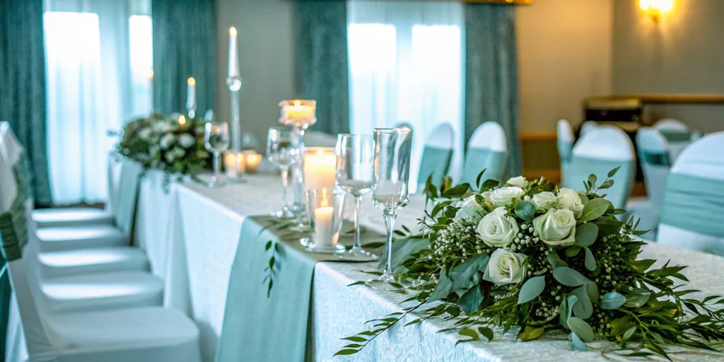Well-planned client appreciation event featuring an elegant table with white roses and candles.