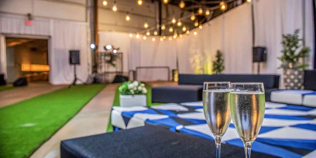 An elegant event showing how to plan a product launch party with lounge seating and stylish decor.