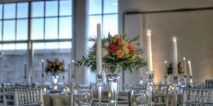 An elegant party table setup, perfectly arranged with a party planning organizer.