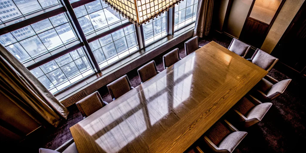Conference planning company setup for a corporate event.