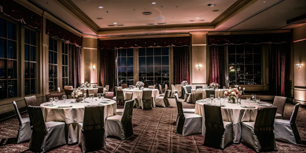 A corporate banquet hall expertly set up by a top event management company.