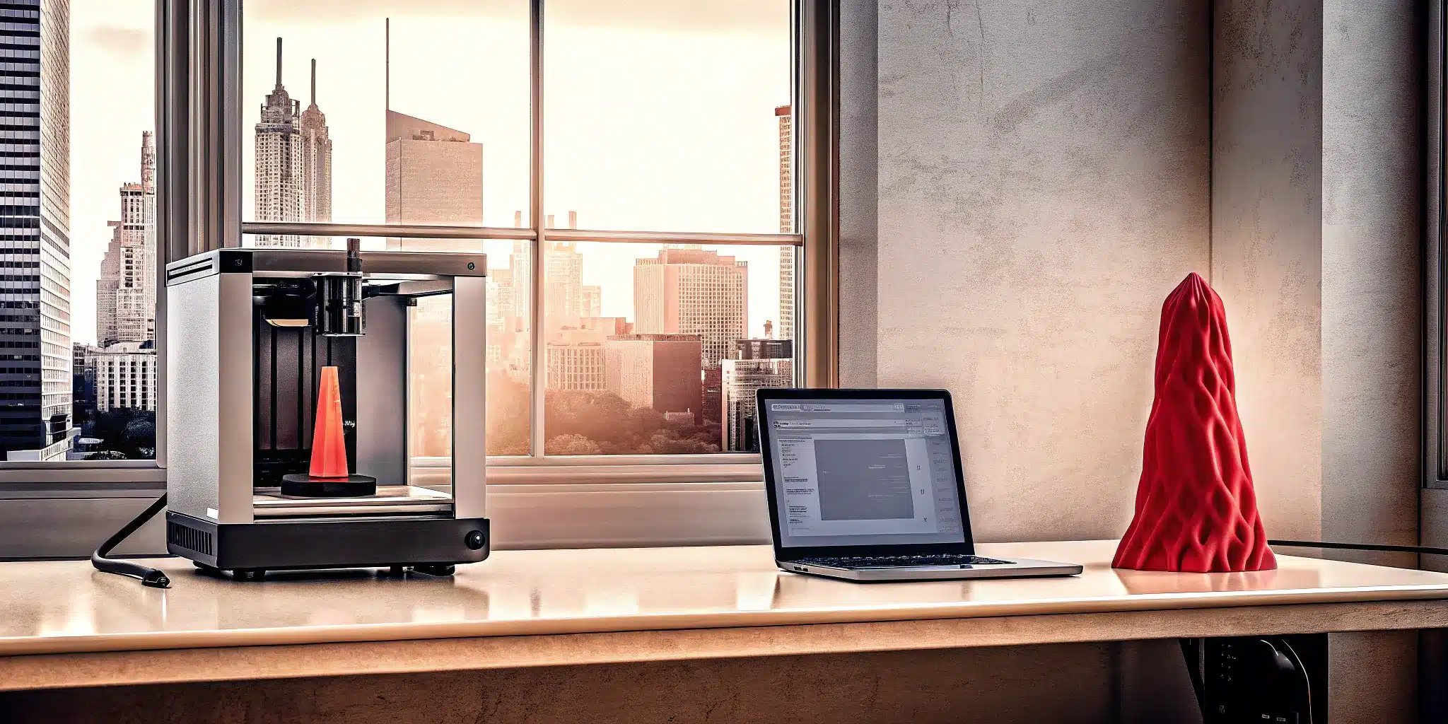 A 3D printer builds a prototype, a creative idea for a successful product launch.