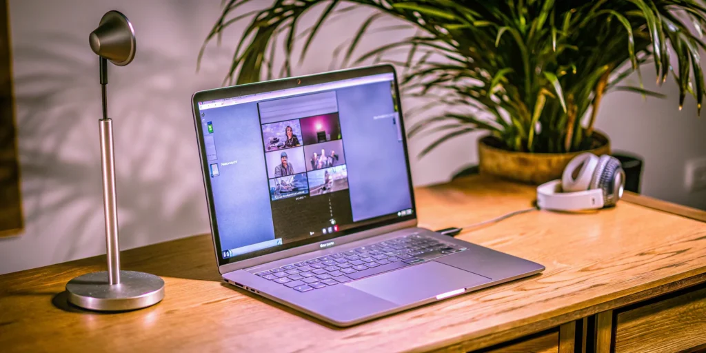 A professional virtual event on a laptop, managed by a virtual event production company in DC.