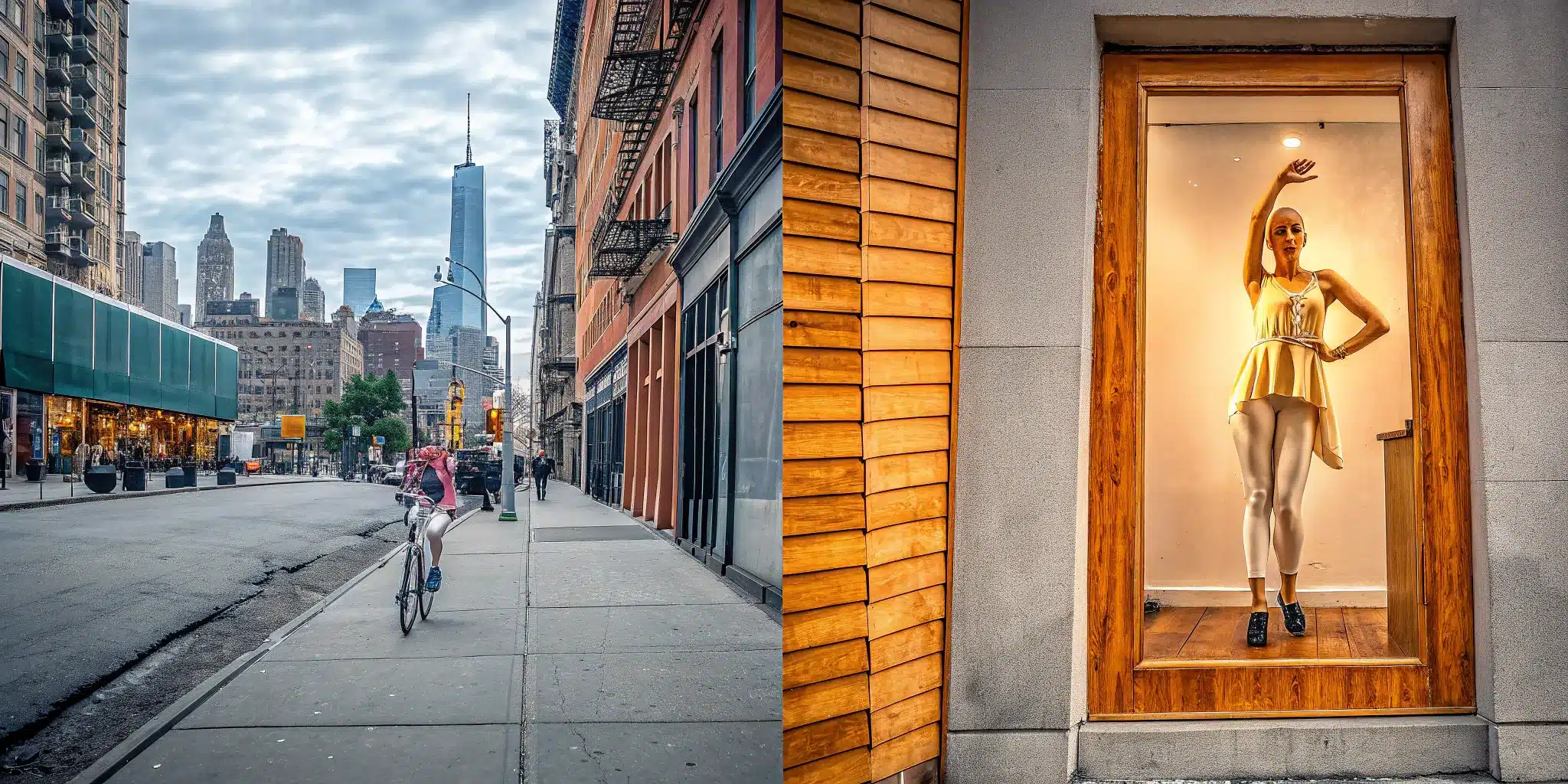 A unique storefront window display on a city street is an example of experiential marketing.