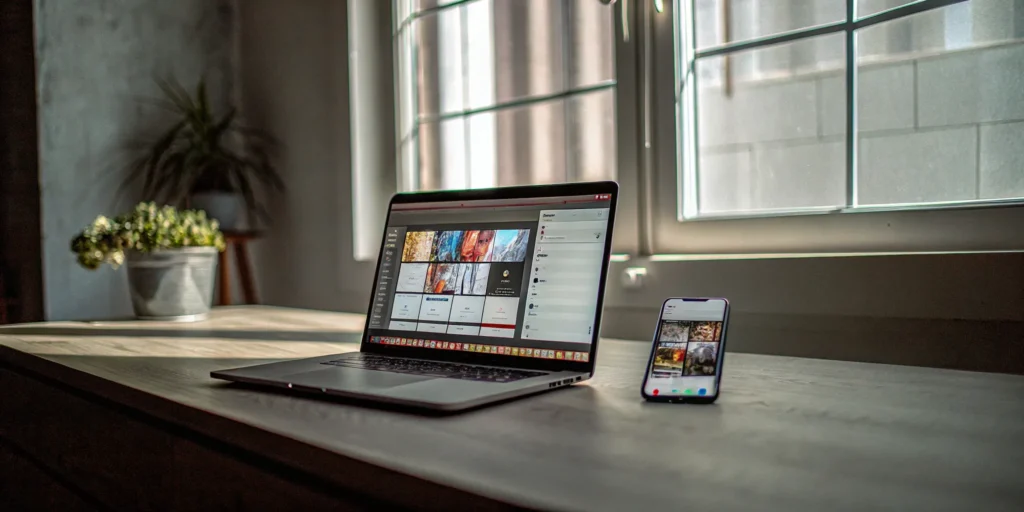 Laptop with event planning software for starting a virtual event business.