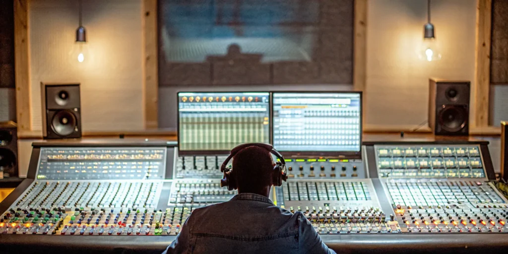 A sound engineer uses a mixing console, a key part of a career in sound engineering.