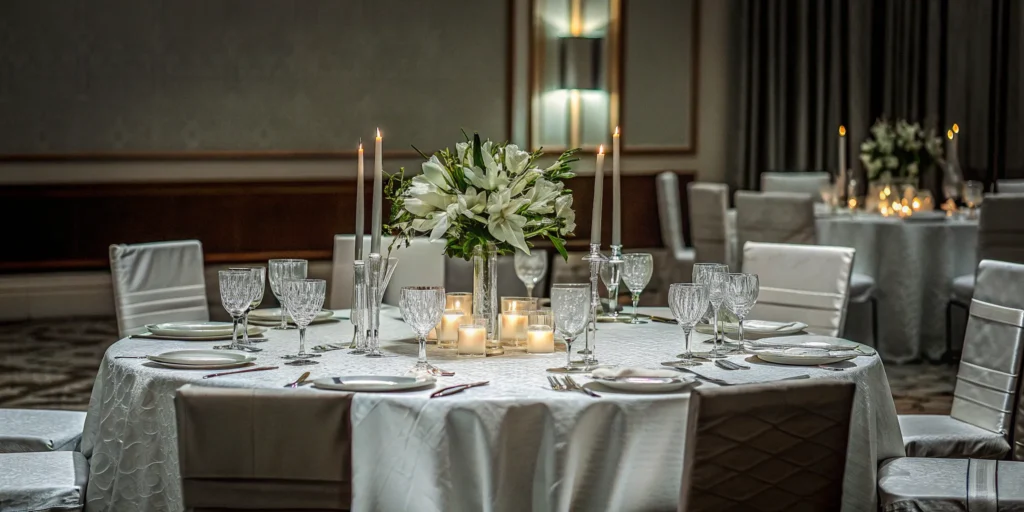 Luxurious table setting with floral centerpiece for high-end bar mitzvah planning.