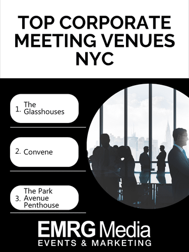 Top corporate meeting venues in NYC with options like The Glasshouses, Convene, and The Park Avenue Penthouse.