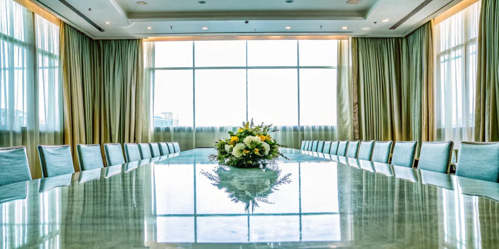 A professional corporate event setup planned by an event management company.