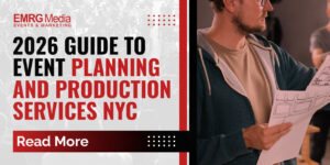 2026 guide cover image for event planning and production services in NYC by EMRG Media, expert corporate event planners.