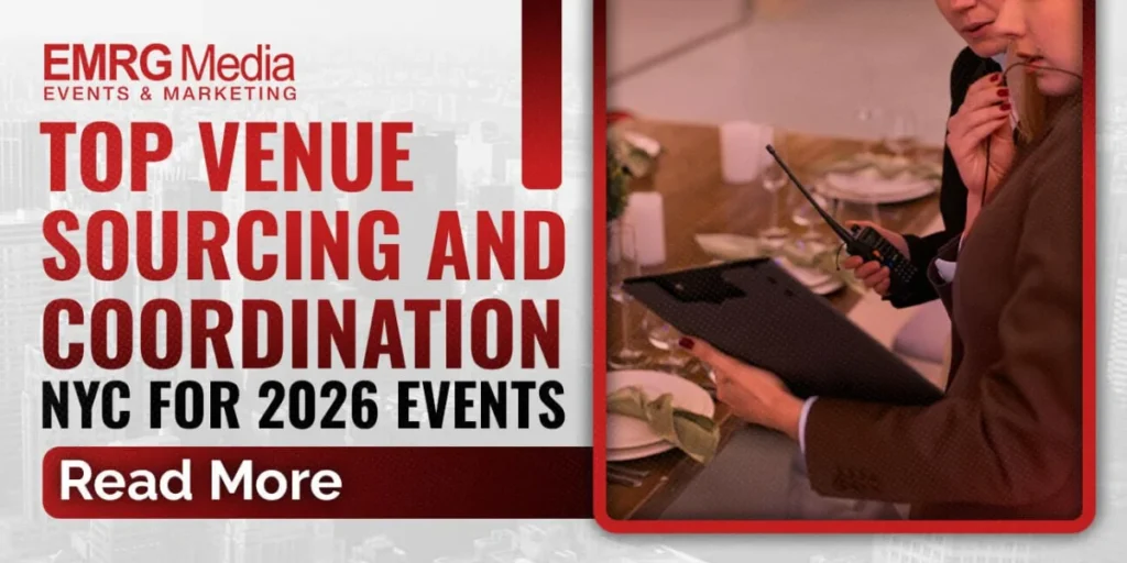 Event planners handling venue sourcing and coordination NYC for top corporate events and holiday parties in 2026.