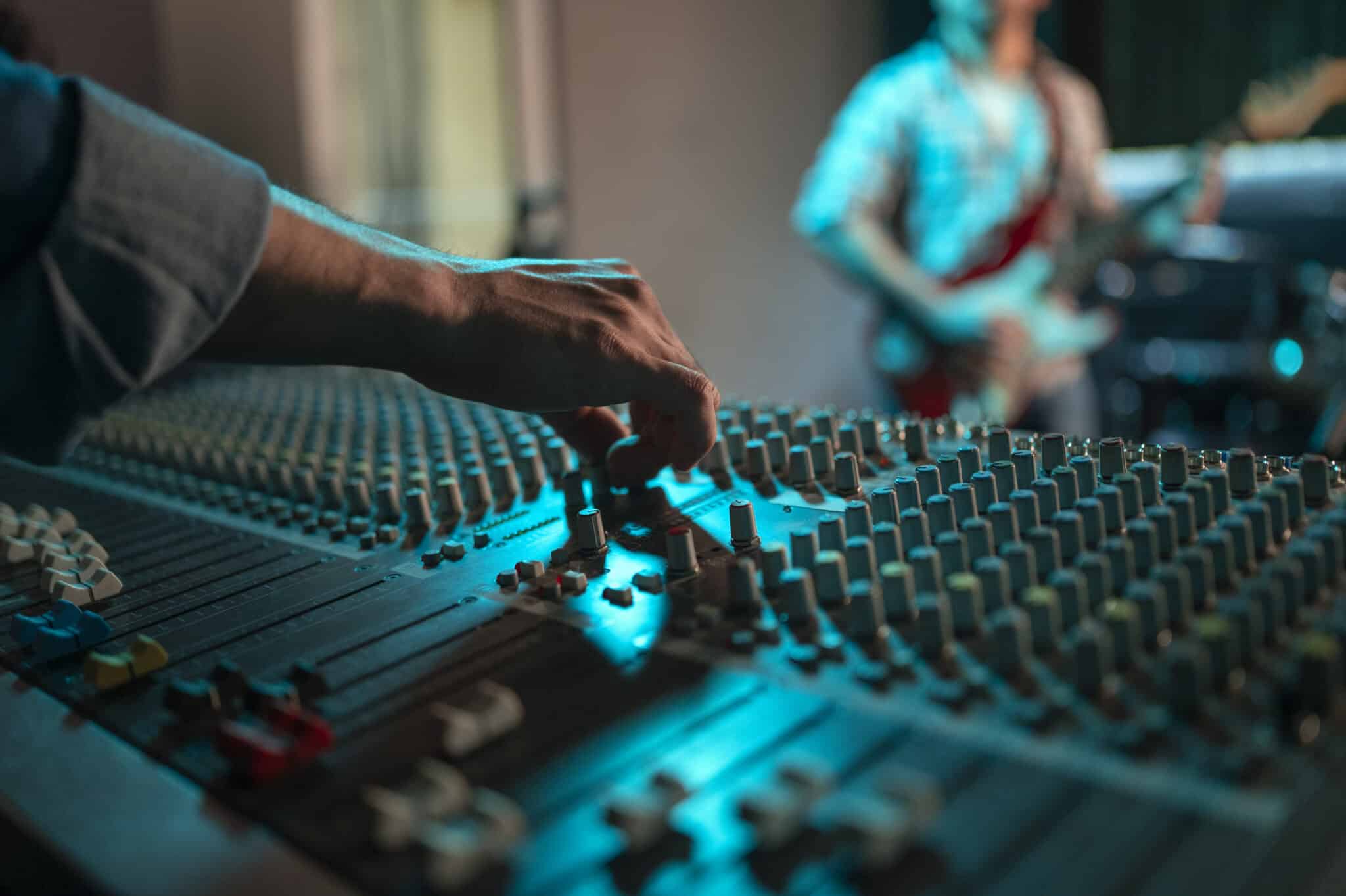 Side view musician working in studio