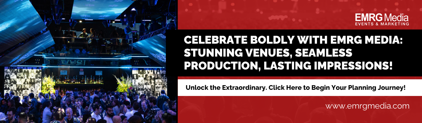 Promotional image for EMRG Media's production services for events, including rooftop corporate event venues NYC