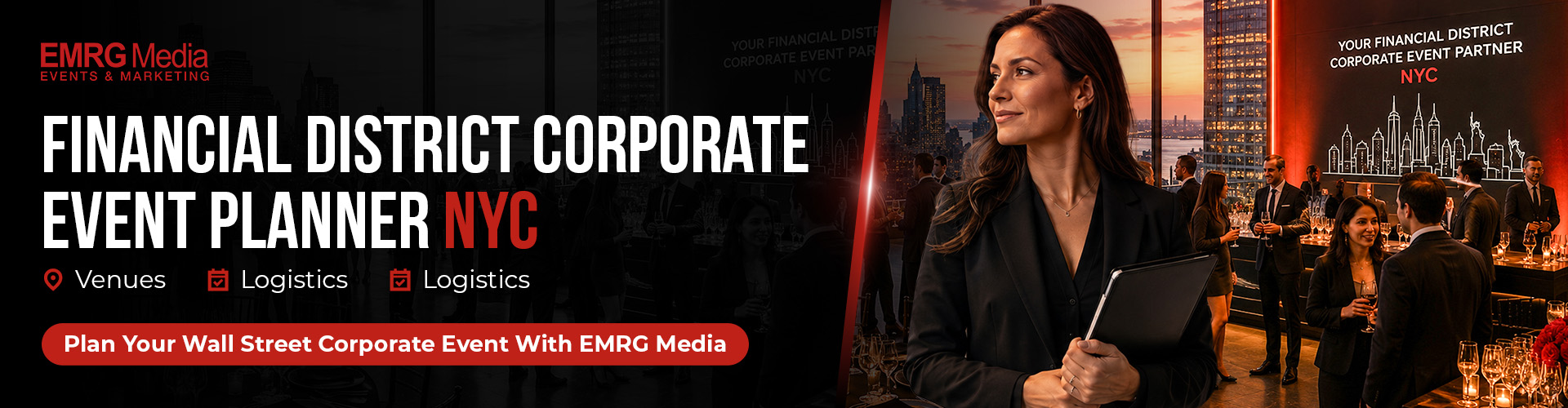 Financial District Corporate Event Planner NYC. EMRG Media specializes in venues, logistics, and planning your Wall Street event.