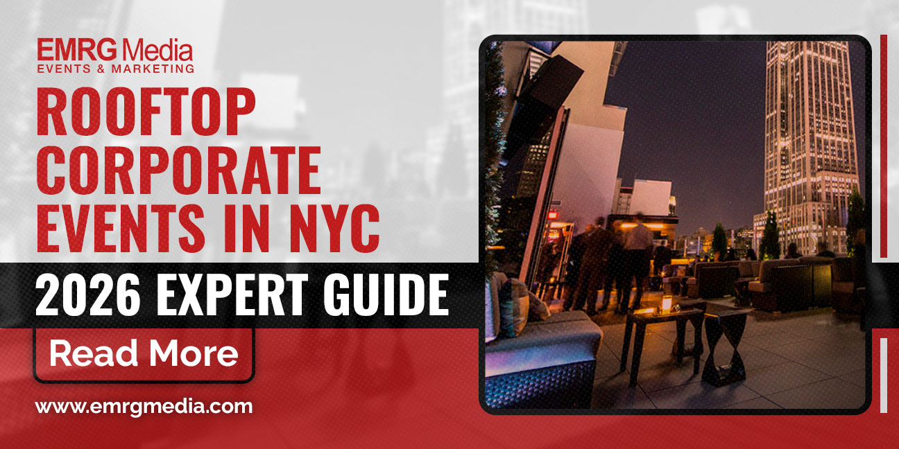 Rooftop corporate events in NYC expert guide for 2026, showing an outdoor rooftop venue at night with a city skyline view.