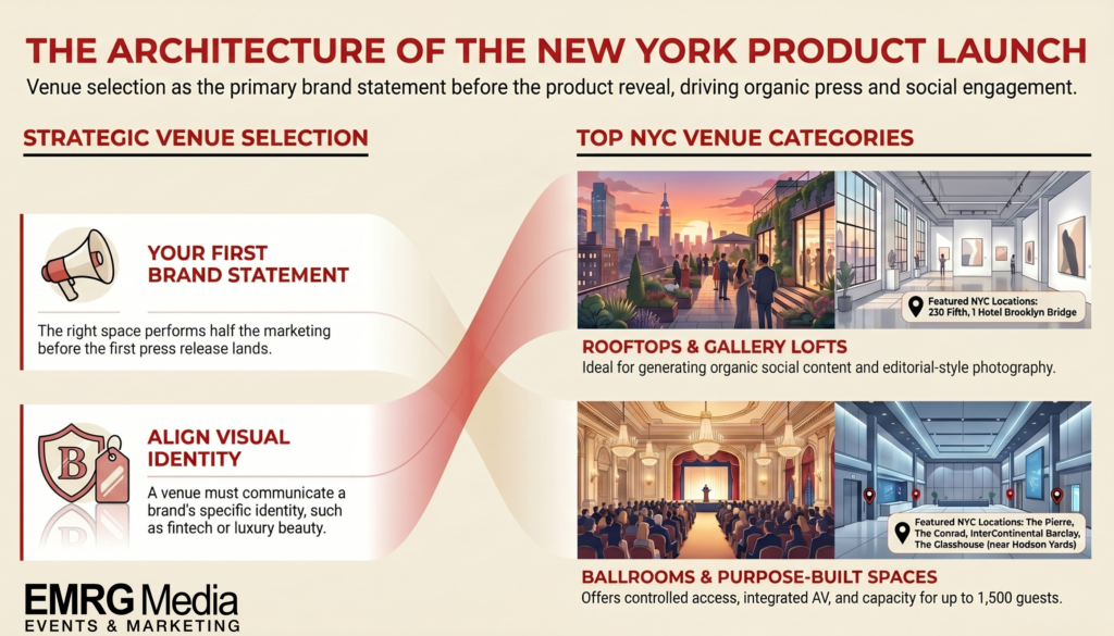 Guide on how to plan a product launch event in NYC highlighting strategic venue selection and top Manhattan locations.