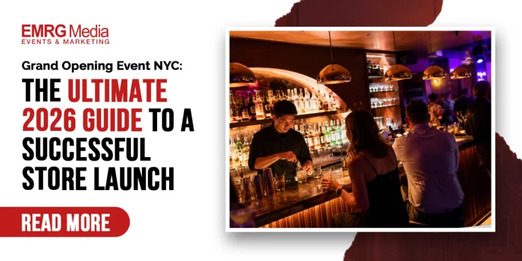 Bartender mixing drinks at a luxury grand opening event NYC store launch by EMRG Media