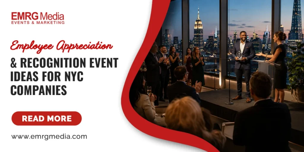 Man receives an award at a NYC corporate gathering, highlighting top employee appreciation event ideas