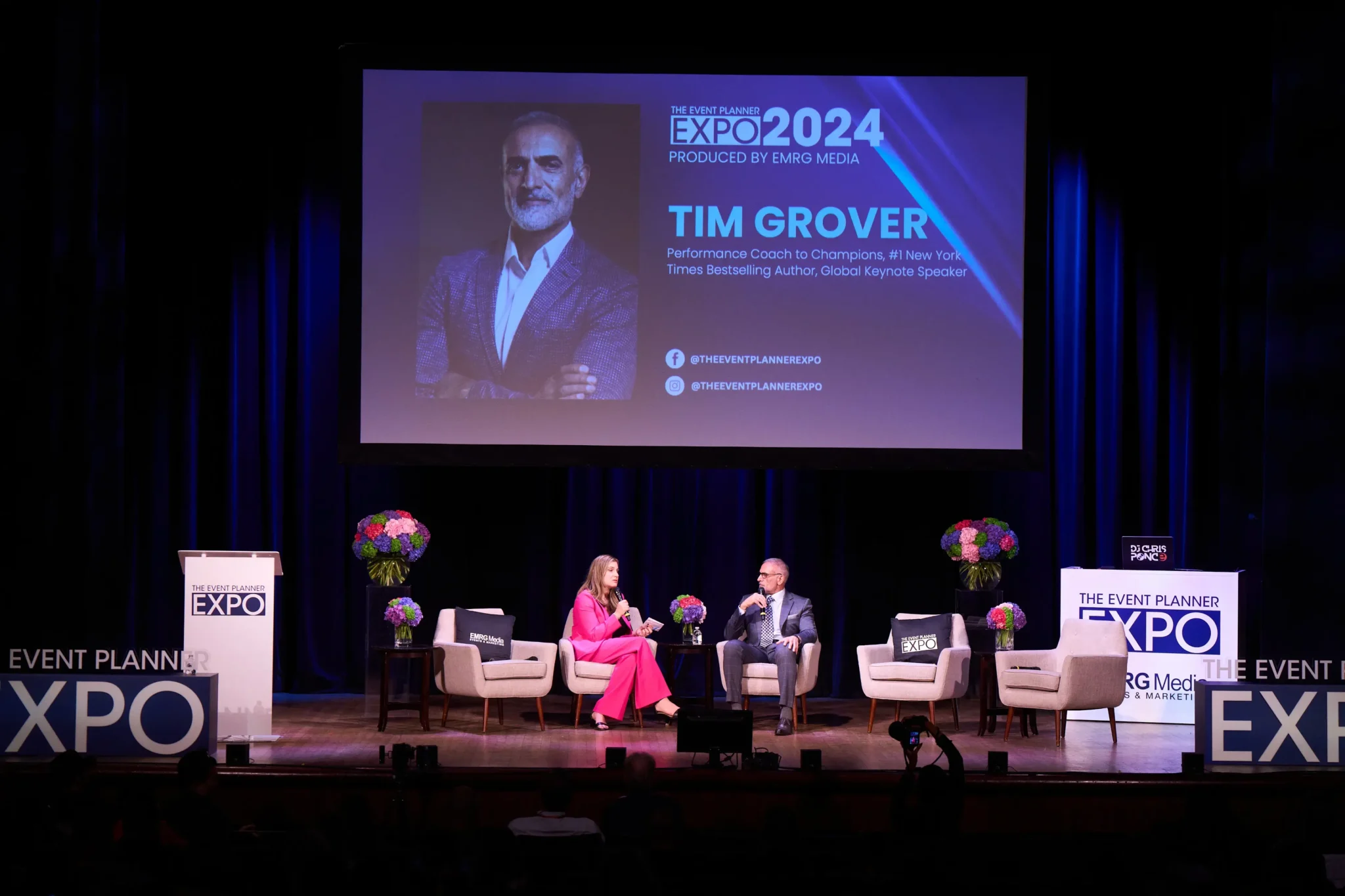 Tim Grover panel discussion on stage at EMRG Media's Hybrid Events Expo 2024 in NYC