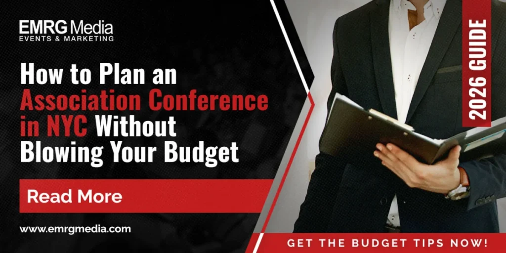Man holding a folder for an NYC association event planning guide by EMRG Media.