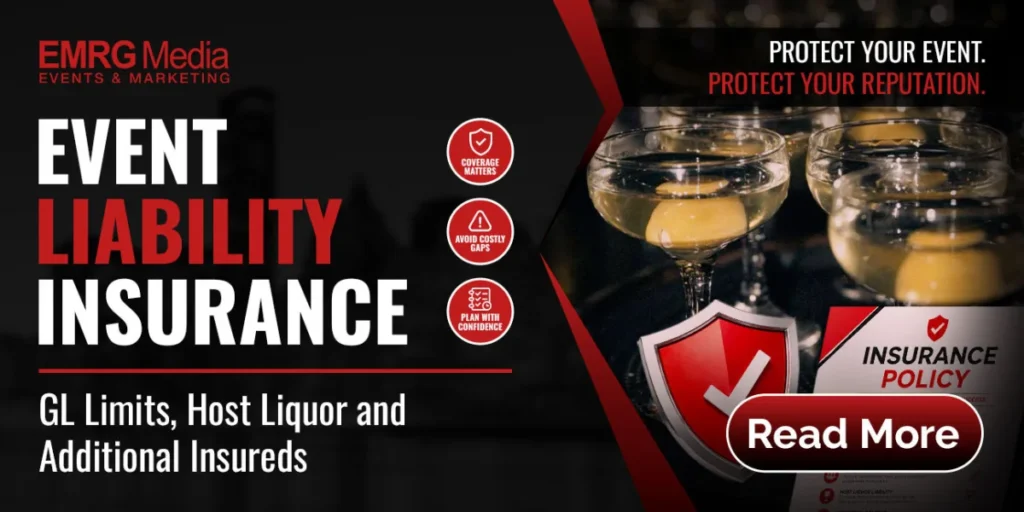 Guide to event liability insurance covering GL limits, host liquor liability, and additional insureds for NYC