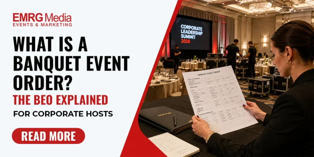 Event planner reading a document to answer what is a banquet event order for corporate hosts