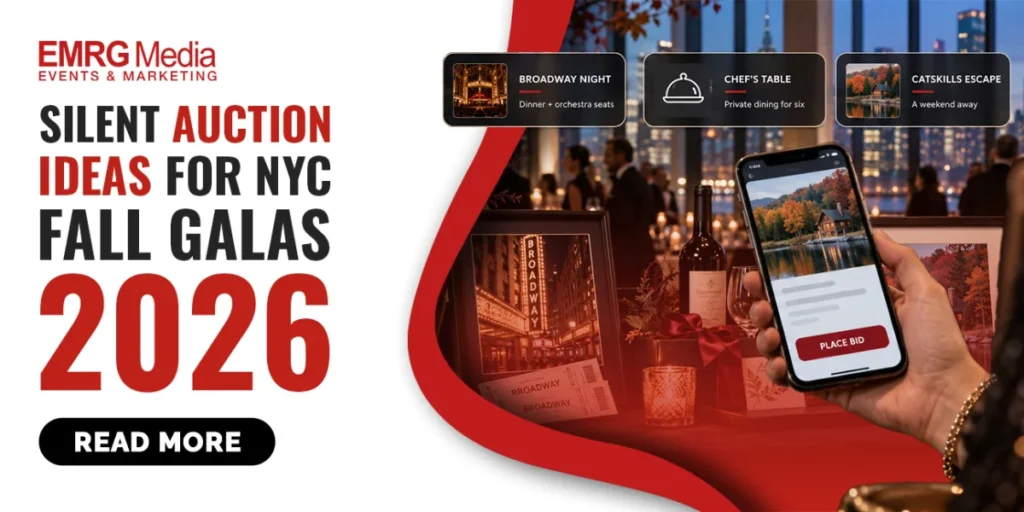 Silent auction ideas for NYC fall galas 2026 featuring mobile app bidding displays at a luxury benefit